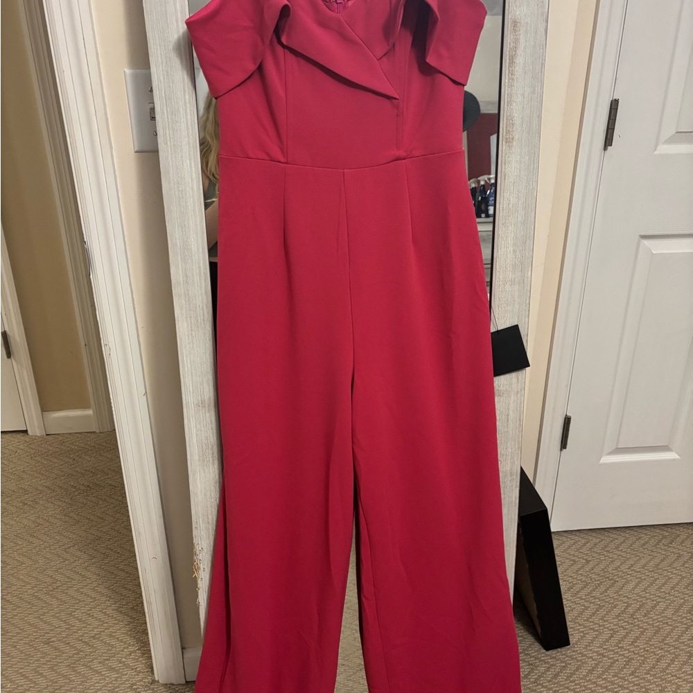 Lulu's Red Asymmetrical Jumpsuit with Wide-Leg Design